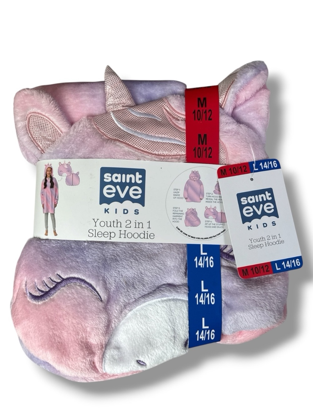 Saint Eve Kids Unicorn 2-in-1 Sleep Hoodie Pillow Lounger Pink Purple M 10/12